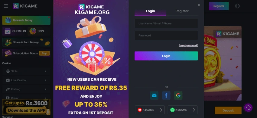 k1 game Login guide